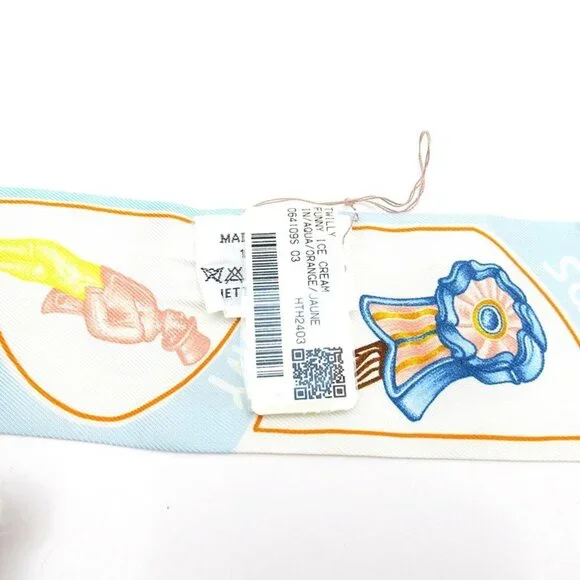 ★SOLD★ Hermes Twilly Scarf Funny Ice Cream Silk Blue White - Picture 3 of 4